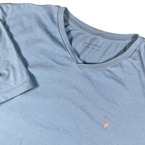 AllSaints T-Shirt Mens Size XXL Light Blue Skull Logo V-neck Casual *See Pics